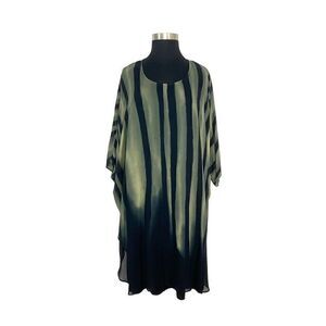 Q Neel 24 Green Stripe Dress Set Art To Wear Lagenlook Sheer Wavy